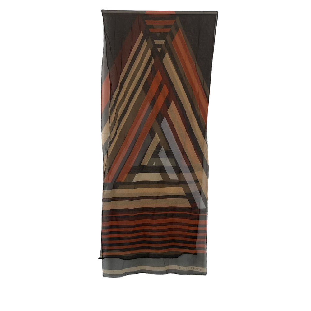 Ellen Tracy Geometric Striped Scarf - Black, Brown, Tan
